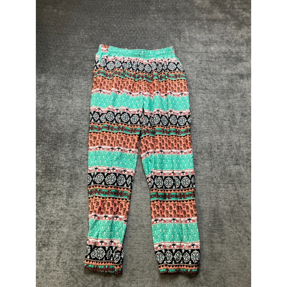 Carina Wear Pajama Pants Womens XL Green Multi Printed Casual Drawstring Waist